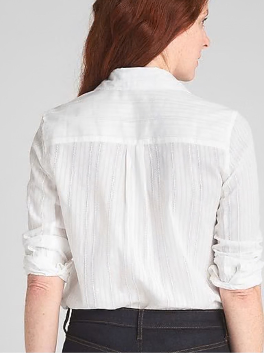 GAP White Long-Sleeve Button Shirt Stripe Textured - Picture 1 of 12